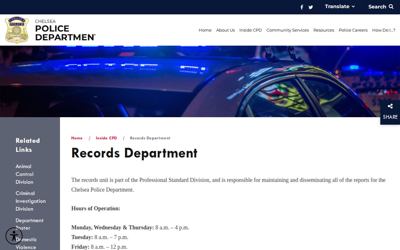 Chelsea Police Department arrest-record request information