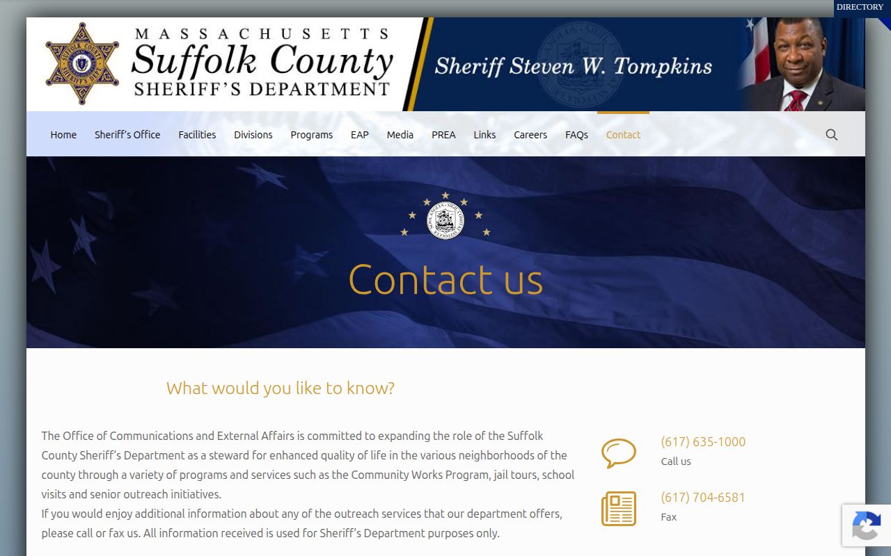 Suffolk County booking record and mugshot request contact