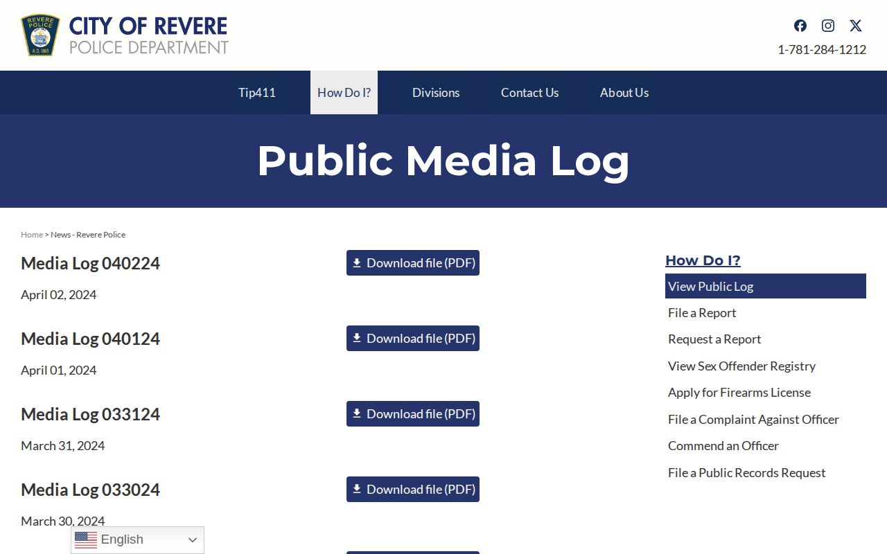 Revere Police Public Media Log arrest-record archive