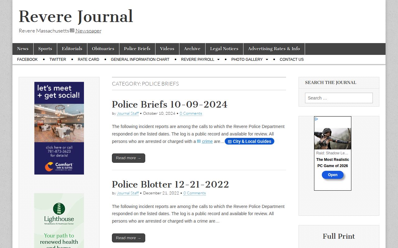 Suffolk County arrest news record source at the Revere Journal Police Briefs archive